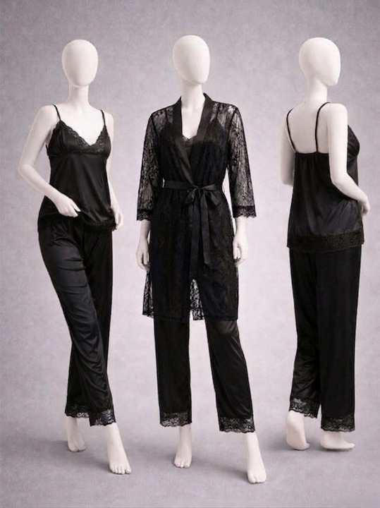 Elegant 3-Piece Women's Nightwear Set – Silk Cami,