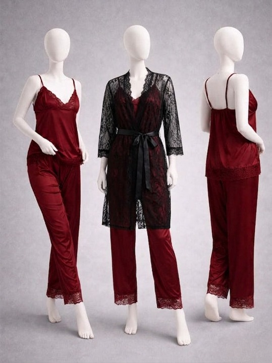 Elegant 3-Piece Women's Nightwear Set – Silk Cami,