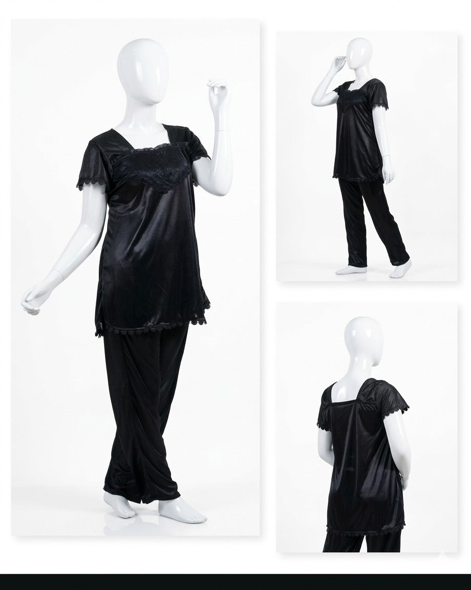 Silk Lace Sleepwear Set – 2 Pcs