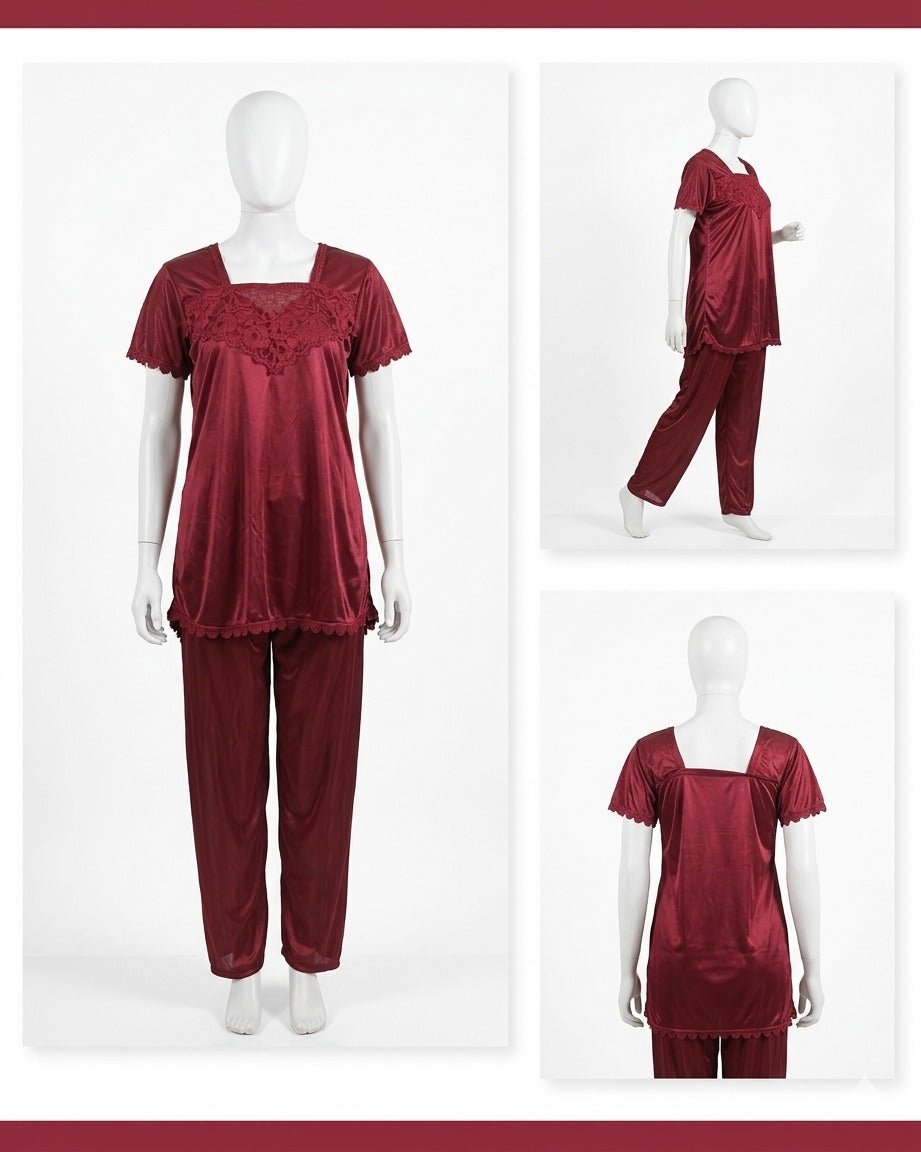 Silk Lace Sleepwear Set – 2 Pcs
