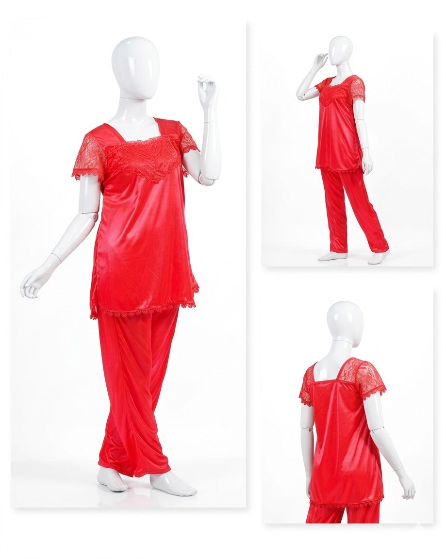 Silk Lace Sleepwear Set – 2 Pcs