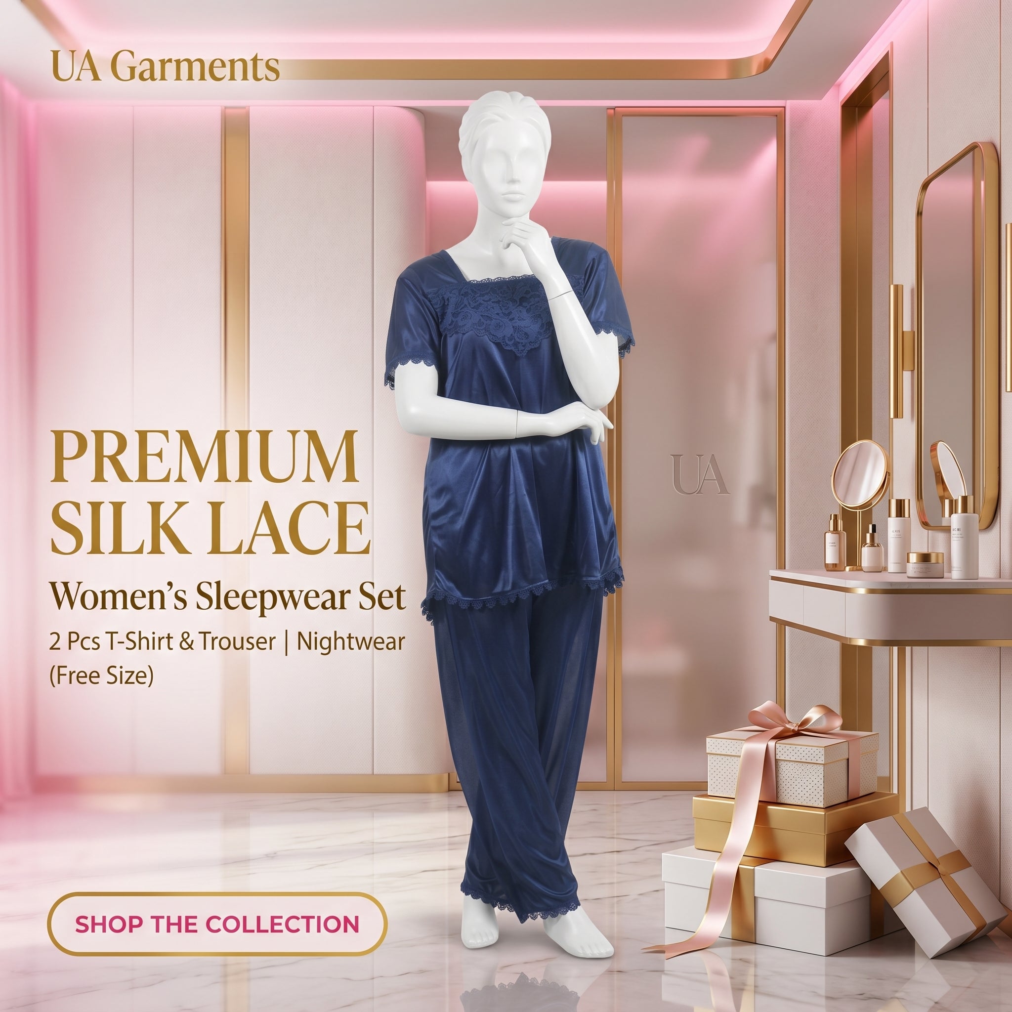Silk Lace Sleepwear Set – 2 Pcs