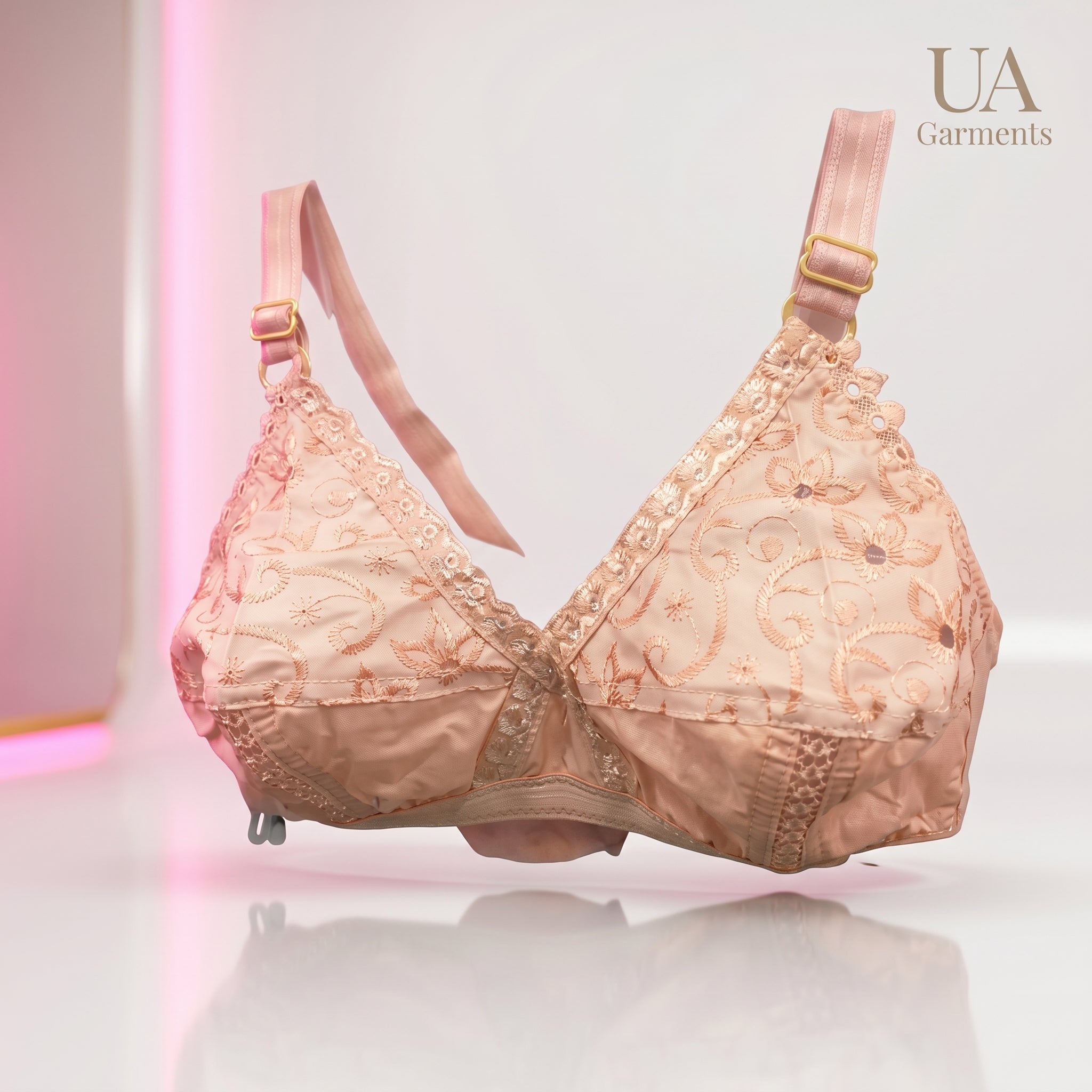Beige Embroidered Cotton Bra for Daily Wear