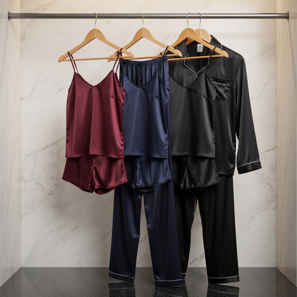 Luxury Couple Satin Nightwear (4 Pcs)