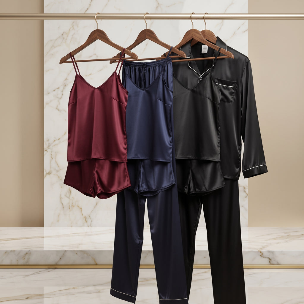 Luxury Couple Satin Nightwear (4 Pcs)