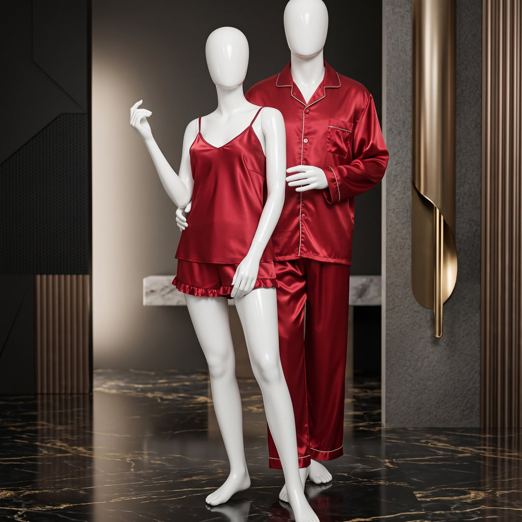 Luxury Couple Satin Nightwear (4 Pcs)